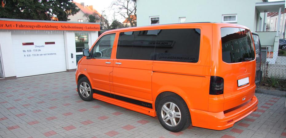 Vollverklebung VW T5 orange Glasfolien Uwe Rske