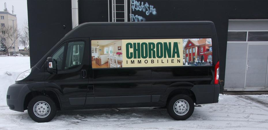 KFZ Beschriftung Chorona Immobilien - Glasfolien Uwe Röske